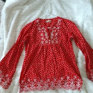 Red embroidered tunic